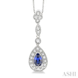6x4MM Pear Shape Sapphire and 1/4 Ctw Round Cut Diamond Pendant in 14K White Gold with Chain