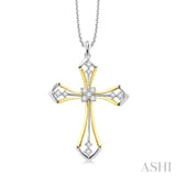 1/3 Ctw Round Cut Diamond Cross Pendant in 14K Yellow and White Gold With Chain