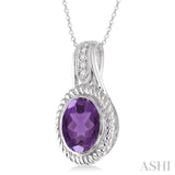 Oval Shape Silver Gemstone & Diamond Pendant