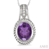 Oval Shape Silver Gemstone & Diamond Pendant