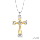 1/6 Ctw Round Cut Diamond Cross Pendant in 14K White and Yellow Gold with Chain