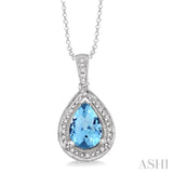 Pear Shape Silver Gemstone & Diamond Pendant