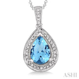 Pear Shape Silver Gemstone & Diamond Pendant