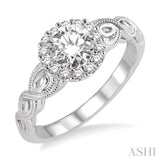 1/2 Ctw Diamond Engagement Ring with 1/3 Ct Round Cut Center Stone in 14K White Gold