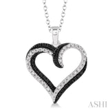 1/4 Ctw White and Black Diamond Heart Pendant in Sterling Silver with Chain