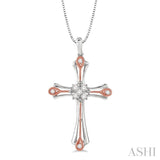 1/5 Ctw Round Cut Diamond Cross Pendant in 14K White and Rose Gold with Chain