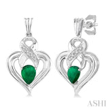 5x3 mm Pear Shape Emerald and 1/50 Ctw Single Cut Diamond Earrings in Sterling Silver