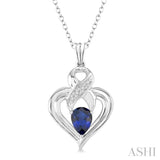 6x4 mm Pear Shape Sapphire and 1/50 Ctw Single Cut Diamond Pendant in Sterling Silver with Chain