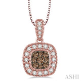 1/3 Ctw Round Cut White and Champagne Brown Diamond Fashion Pendant in 14K Rose Gold with Chain