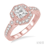 1 1/10 Ctw Diamond Engagement Ring with 5/8 Ct Princess Cut Center Stone in 14K Rose Gold