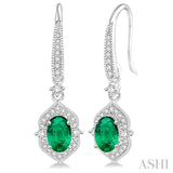 5x3 MM Oval Shape Emerald and 1/3 Ctw Round Cut Diamond Earrings in 14K White Gold