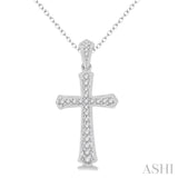 1/6 Ctw Cross Charm Round Cut Diamond Pendant With Link Chain in 10K White Gold