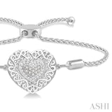 Silver Puff Heart Shape Lariat Diamond Bracelet