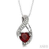 7x7MM Heart Shape Garnet and 1/20 Ctw Single Cut Diamond Pendant in Sterling Silver with Chain
