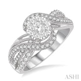 3/4 Ctw Round Diamond Lovebright Twisted Shank Engagement Ring in 14K White Gold