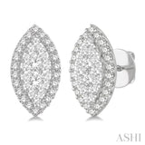 1 Ctw Marquise Shape Lovebright Round Cut Diamond Stud Earrings in 14K White Gold