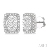 1 Ctw Emerald Shape Lovebright Round Cut Diamond Stud Earrings in 14K White Gold