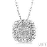 1/20 Ctw Cushion Shape Lattice Round Cut Diamond Pendant in 10K White Gold with chain