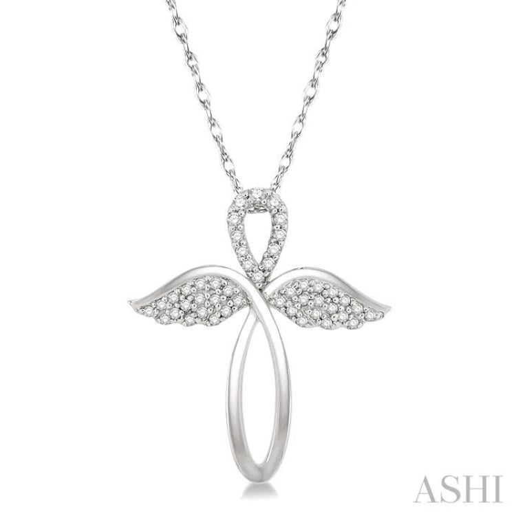 Diamond Horseshoe Angel Wings Pendant Necklace | HX Jewelry