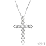 4 ctw Round Cut Diamond Cross Pendant in 14K White Gold with Chain