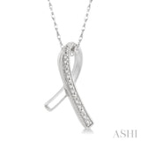 1/20 ctw Round Cut Diamond Awareness Ribbon Pendant With Chain in 10K White Gold