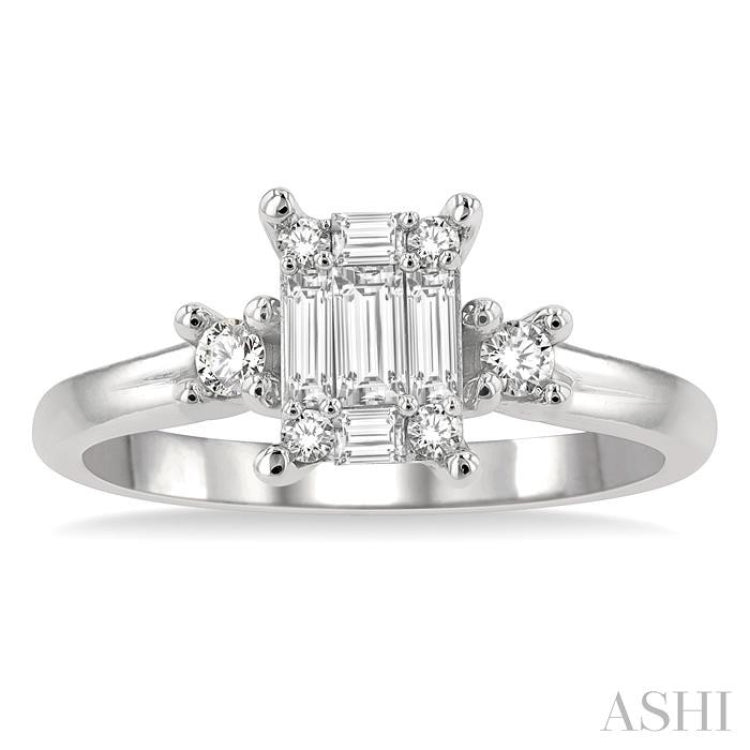1/2 ctw Fusion Baguette and Round Cut Diamond Engagement Ring in 14K White  Gold