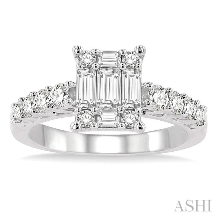 1 ctw Fusion Baguette and Round Cut Diamond Engagement Ring in 14K White  Gold
