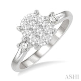 5/8 ctw Oval Shape Lovebright Round Cut Diamond Engagement Ring in 14K White Gold