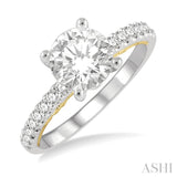 1/4 ctw Circular Two Tone Round Cut Diamond Semi-Mount Engagement Ring in 14K White and Yellow Gold