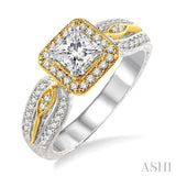 5/8 Ctw Diamond Engagement Ring with 1/3 Ct Princess Cut Center Stone in 14K White and Yellow Gold