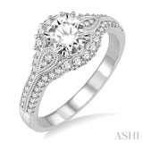 1 1/6 Ctw Diamond Engagement Ring with 3/4 Ct Round Cut Center Stone in 14K White Gold