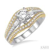 1 1/10 Ctw Diamond Engagement Ring with 5/8 Ct Round Cut Center Diamond in 14K White and Yellow Gold
