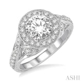 1 Ctw Diamond Engagement Ring with 1/2 Ct Round Cut Center Diamond in 14K White Gold