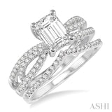 1 1/3 Ctw Diamond Wedding Set with 1 1/6 Ctw Octagon Cut Engagement Ring and 1/5 Ctw Wedding Band in 14K White Gold