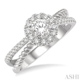 1/2 Ctw Floral Two Tone Round Cut Diamond Ladies Engagement Ring with 1/4 Ct Round Cut Center Stone in 14K White Gold