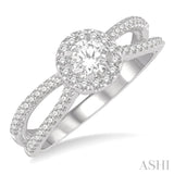 1/3 Ctw Floral Center Split Shank Semi-Mount Diamond Engagement Ring in 14K White Gold