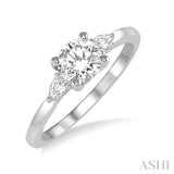 1/2 ctw Pear and Round Cut Diamond Ladies Engagement Ring With 1/3 ct Round Cut Center Stone in 14K White Gold