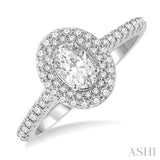 1/2 ctw Oval Shape Round Cut Diamond Semi Mount Engagement Ring in 14K White Gold