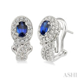 6x4MM Oval Cut Sapphire and 1 Ctw Round Cut Diamond Earrings in 14K White Gold