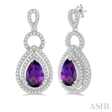 8x5mm Pear Shape Amethyst and 1/2 Ctw Round Cut Diamond Earrings in 14K White Gold