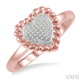 1/20 ct Heart Shape Twisted Rim Round Cut Diamond Ring in 10K Rose Gold