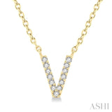 1/20 ctw Initial 'V' Round Cut Diamond Pendant With Chain in 10K Yellow Gold