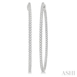 3 ctw Round Cut Diamond In & Out 2-Inch Hoop Earring in 14K White Gold