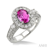 8x6MM Oval Cut Pink Sapphire and 7/8 Ctw Round Cut Diamond Ring in 14K White Gold