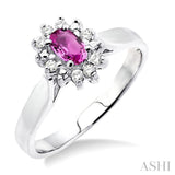 5x3mm Oval Cut Pink Sapphire and 1/10 Ctw Round Cut Diamond Ring in 14K White Gold