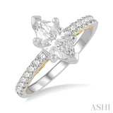 1/4 ctw Marquise Shape Round Cut Diamond Semi-Mount Engagement Ring in 14K White and Yellow Gold