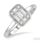 1/2 Ctw Octagonal Shape Baguette and Round Cut Diamond Ladies Ring in 14K White Gold