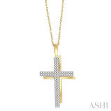 1/4 ctw Twin Round Cut Diamond Cross Pendant With Chain in 10K Yellow and White Gold