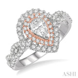 1/2 Ctw Entwined Pear Shape Semi-Mount Diamond Engagement Ring in 14K White and Rose Gold