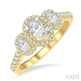 1 ctw Past, Present & Future Round Cut Diamond Engagement Ring With 3/8 ctw Oval Cut Center Stone in 14K Yellow and White Gold